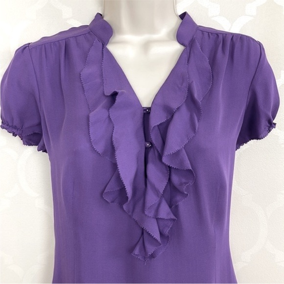 WHBM PURPLE SILK RUFFLE BLOUSE - Picture 3 of 4